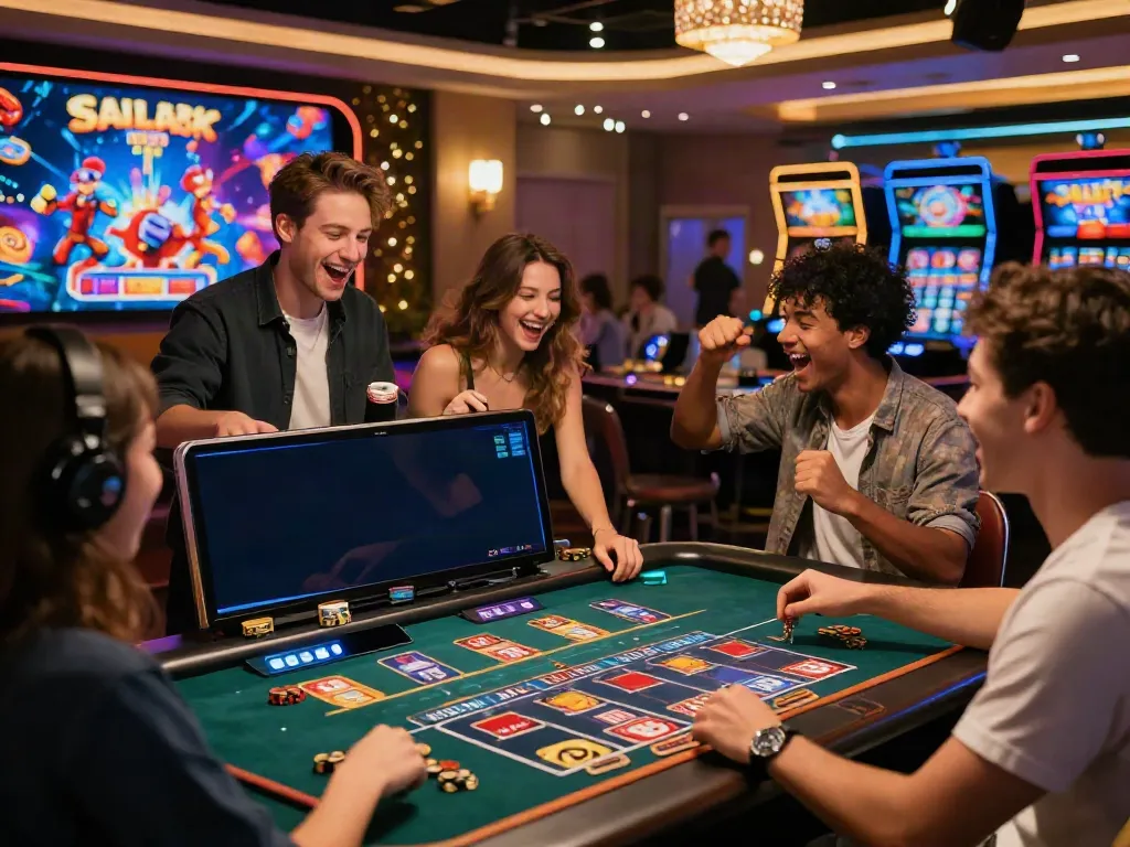 Engaging online gaming experience at http://debet-onl.com with players interacting happily in a live casino setting.