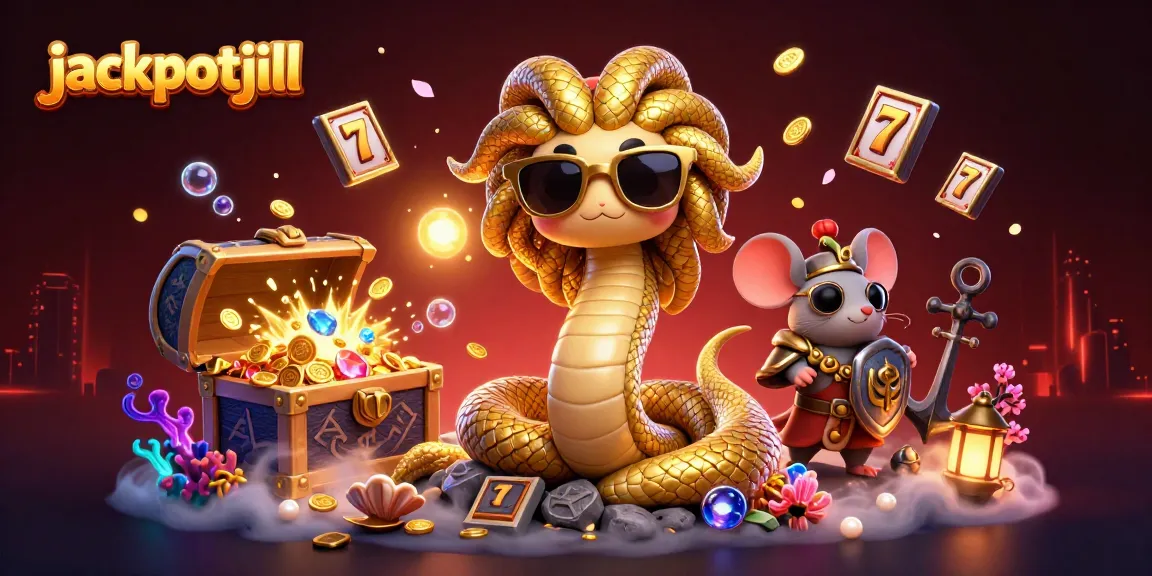 Experience jackpotjill thrills with a vibrant 3D casino illustration of Medusa and friends.