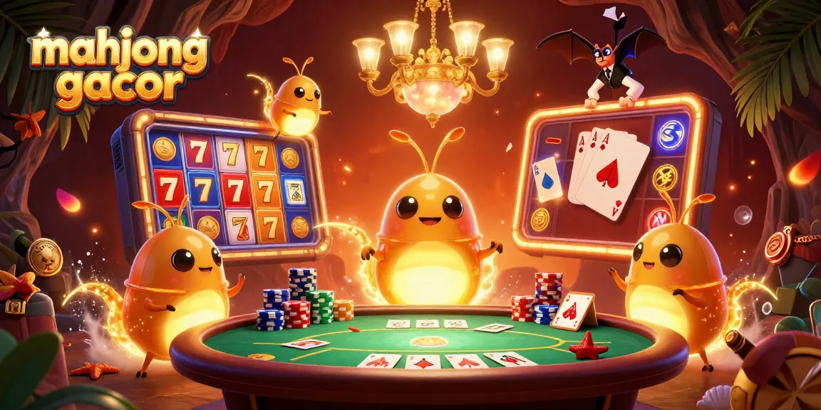 Engage in thrilling mahjong gacor action, illuminated by enchanting glowworms in a vibrant casino scene.