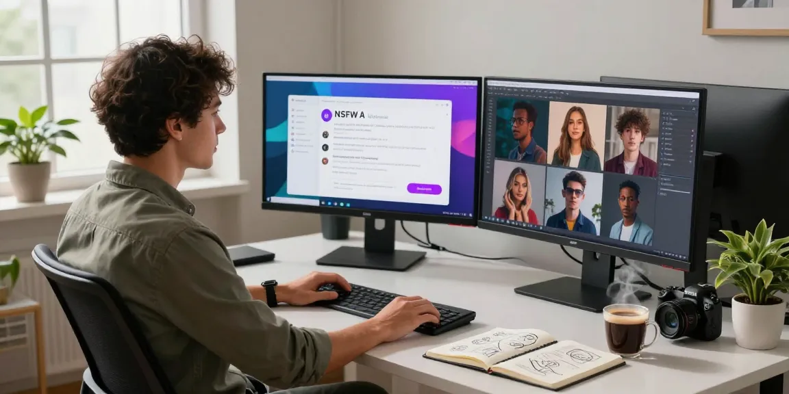 Creative professional developing NSFW AI chatbots in a modern digital workspace.