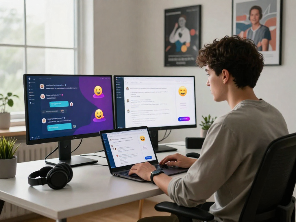 Engaging ai sex chat scene on a sleek laptop in a modern workspace