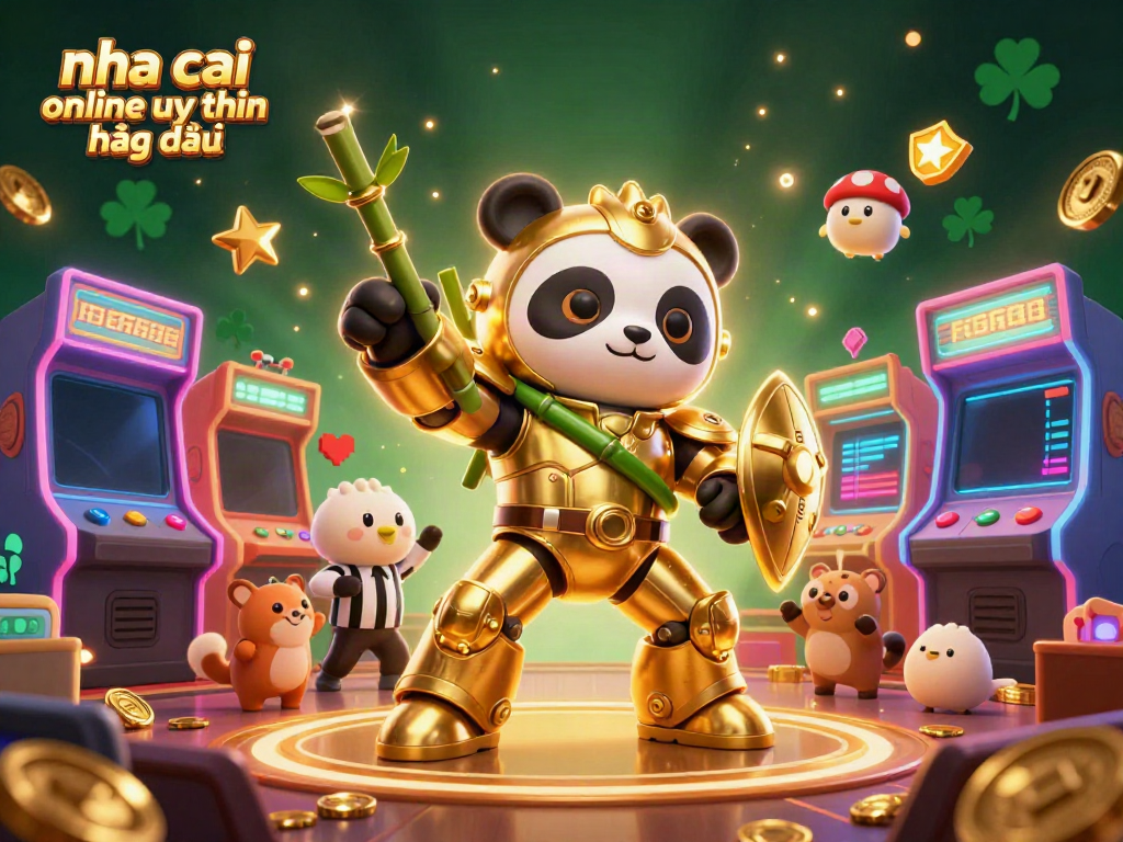 Engage with nha cai online uy tin hàng đầu in a vibrant casino scene featuring a mech-suit panda and lively gaming elements.