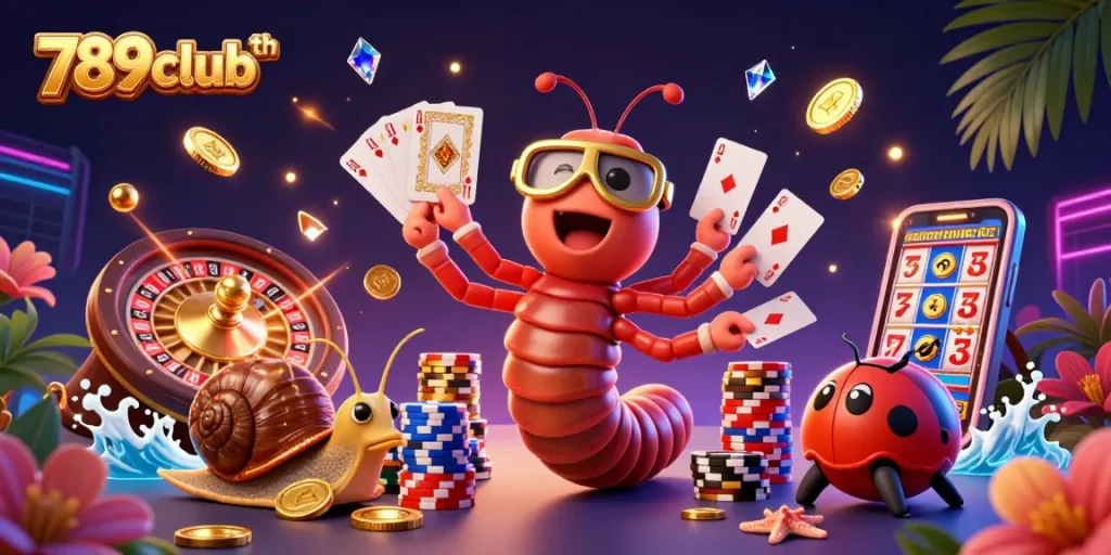 Engage with 789clubth in a vibrant casino scene featuring dynamic characters, poker chips, and golden coins.