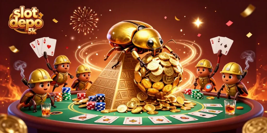 Experience thrilling action with slot depo 5k in a vibrant casino-themed scene.