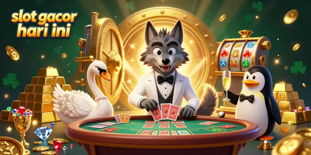 Experience the thrill of slot gacor hari ini with a lively casino scene featuring classic gaming elements.